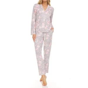 MSRP $70 Flora Nikrooz Sleepwear Sets Long Sleeve Collared Elastic Waistban LARG - Picture 1 of 2
