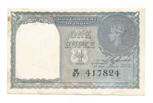 British India, UNC Re 1, Error Note, Last Digit '4' dancing downwards, CE Jones - Picture 1 of 2