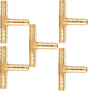 AOPANDA 1/4" Brass Barb Tee Fittings T-Shaped 3 Ways Union 1/4" ID Hose Pipe Fit - Picture 1 of 12