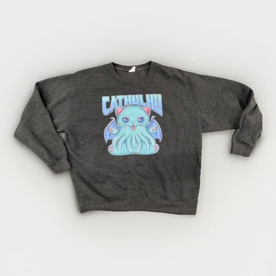 VTG Y2K Cathulhu Delta Fleece Crewneck Sweatshirt Size XXL Gray Black - Image 1 of 4