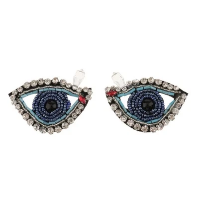 1 Pair of 2 6cm Rhinestone Patches Beaded Eyes Designs - Image 1 of 4