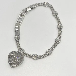 Brighton Anatolia Heart Charm Bracelet Silver Plated Swarovski Crystals 7” - Picture 1 of 9