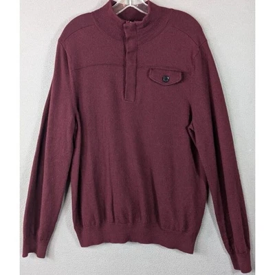 Banana Republic Sweater Men's L Merino Wool 1/4 Zip Button Preppy Stretch Maroon - Image 1 of 4