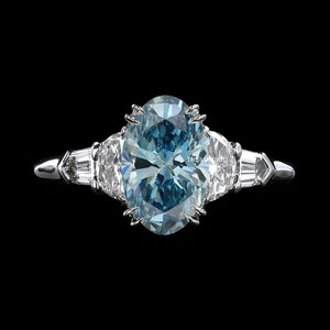 Anillo fino de diamantes azules de corte ovalado IGI de platino 950 de 2,90 quilates IGI cultivado en laboratorio elegante intenso - Imagen 1 de 11
