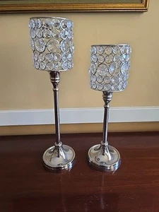 Godinger Silver Art Glam  Candleholder Nickel Clear Set of 2 Made In India - Picture 1 of 17