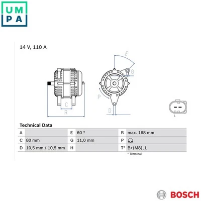 ALTERNATOR 0 986 080 060 FOR FIAT DUCATO/Van/Bus/Platform/Chassis IVECO 3.0L - Image 1 of 4