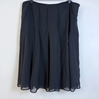 George by Mark Eisen Pleated Midi Skirt 16 Black Sheer Chiffon Overlay Flowy - Image 1 of 4