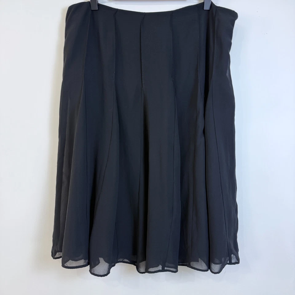 George by Mark Eisen Pleated Midi Skirt 16 Black Sheer Chiffon Overlay Flowy - Image 1 of 4