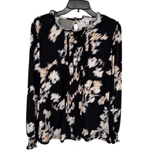 Calvin Klein schwarze geblümte Bluse Plissee Langarm Strick Damen Größe L - Bild 1 von 11