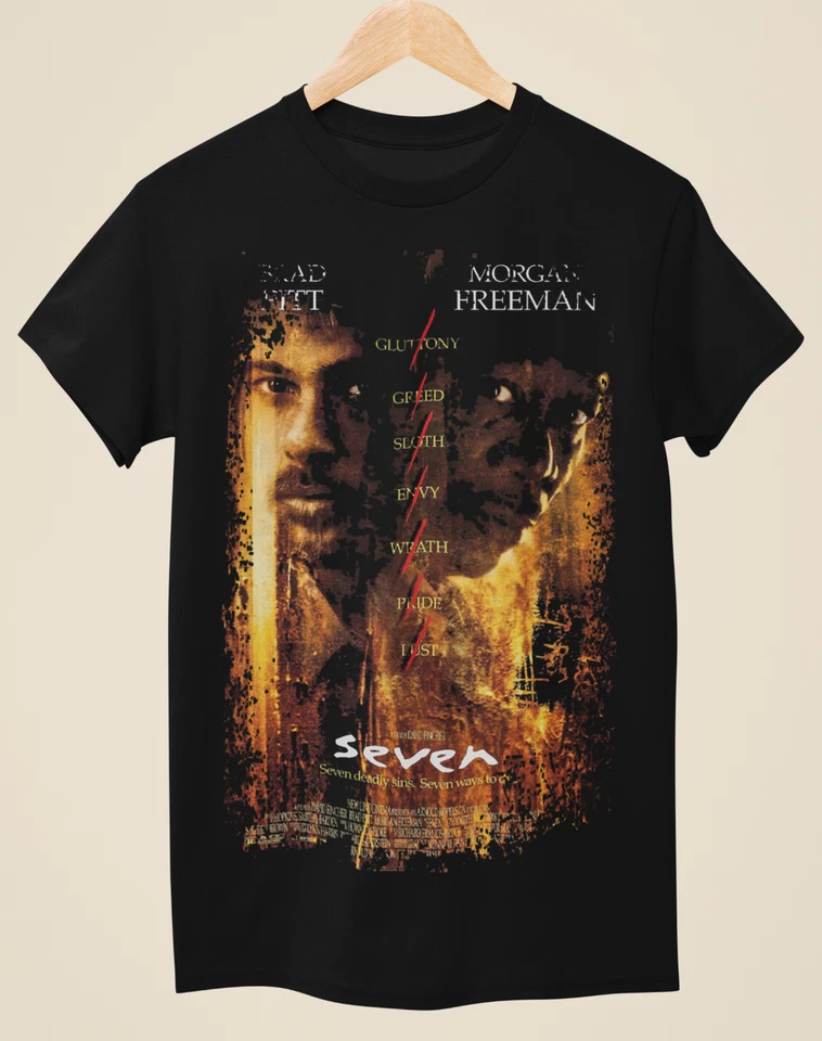 URBAN FOXX Seven - Movie Poster Inspired Unisex Black T-Shirt