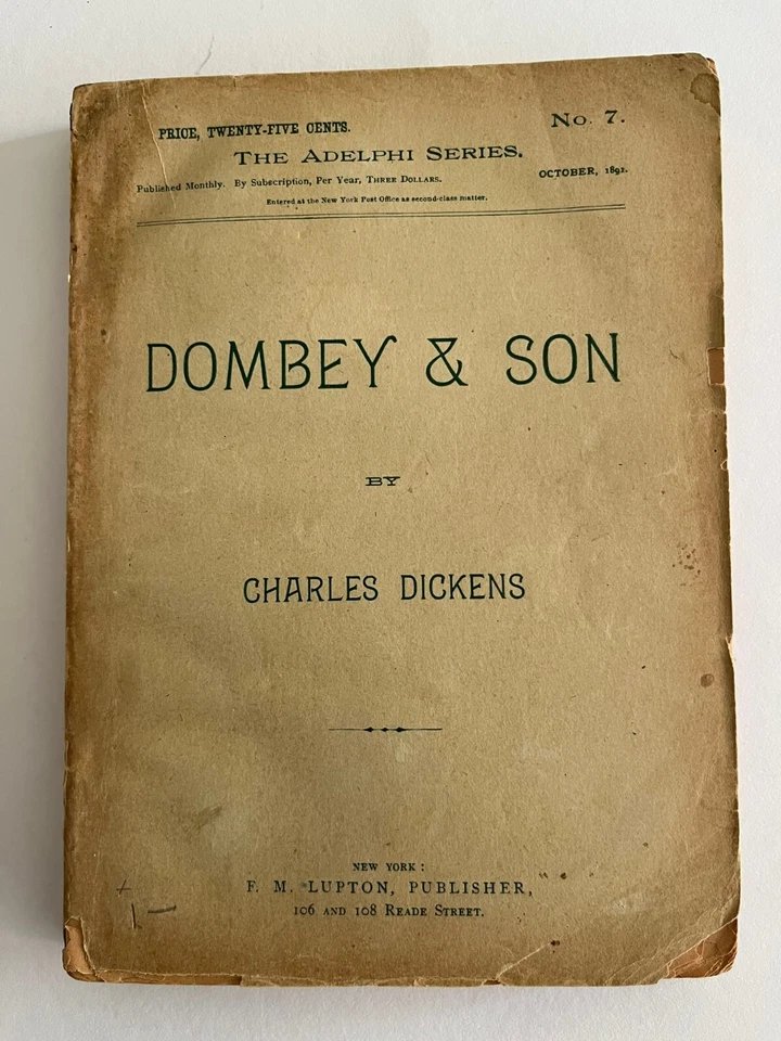 1891 CHARLES DICKENS ~DOMBEY and SON, Lupton Adelphi Series antique Dime Novel - Image 1 of 4