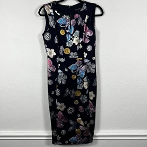 En Focus Studio Pencil Sheath Dress Women's 4 Navy Butterfly Floral Print - Picture 1 of 12