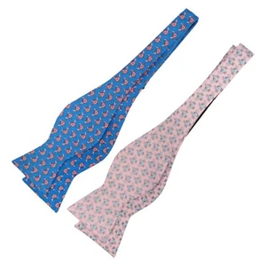 2 Mens Bow Ties SELF TIE Lot Silk Adjustable Novelty CRAB Print Bowtie Blue Pink - Picture 1 of 6