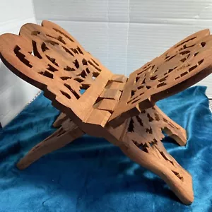 Vintage Hand Carved Wood Folding Book Rack Magazine Holder India Handmade #arm - Picture 1 of 18