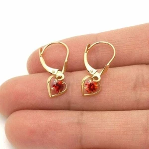 14K Yellow Gold Open Heart Solitaire Birthstone Drop Leverback Earrings - Picture 1 of 70