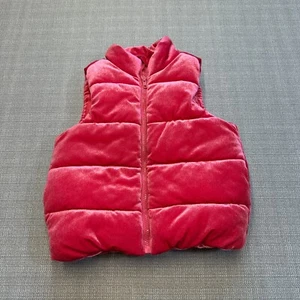 Gymboree Go Outside Puffer Vest size 7-8 Medium Velour Hot Pink Full Zip - Picture 1 of 9