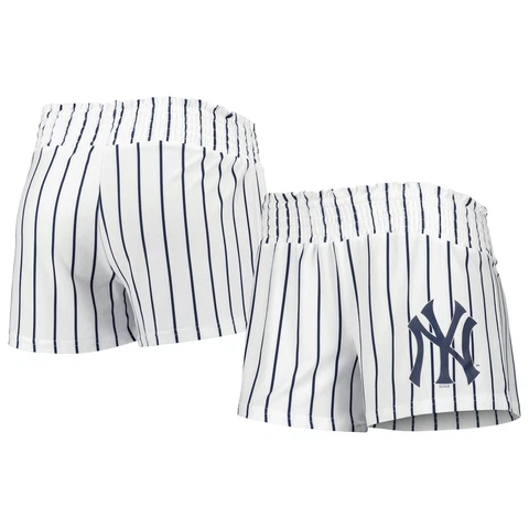 Women's Concepts Sport White New York Yankees Reel Pinstripe Sleep Shorts Cover