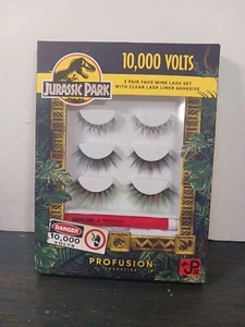 Jurassic Park 10,000 Volts Three Pair Faux Mink Lash Set With Clear Adhesive NIP - Picture 1 of 3