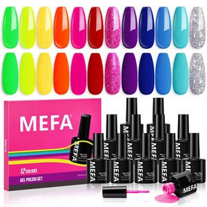 Neon Gel Nail Polish Set, 12 Colors - Green, Pink, Yellow, Blue, Purple, Red - Picture 1 of 12
