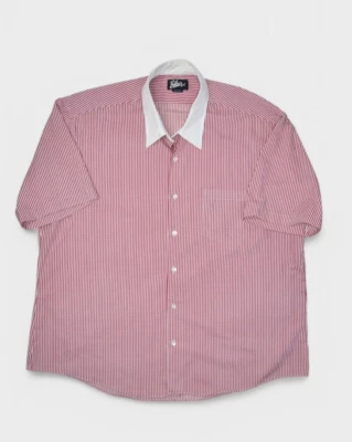 复古 Blair 衬衫女式 2XL 17.5 红色条纹短袖白色领衬衫 — 第 1/4 张图片
