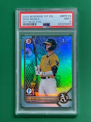 2022 Bowman 1st Edition Max Muncy 1st Bowman Sky Blue Foil #BPPF-89 PSA 9 - Image 1 of 4