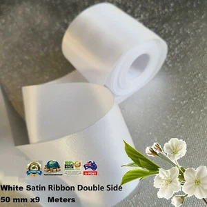 White SATIN RIBBON 50 mm x 9Meters DOUBLE FACED wedding car and Invitatation - Picture 1 of 1
