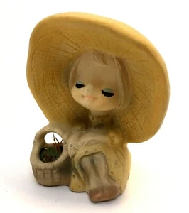 Vintage UCTCI Japan Figurine Poppet Trixie Girl w/Basket Yellow Bonnet Ceramic - Picture 1 of 9
