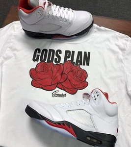 Shirts Match Jordan 5 Fire Red 2020 Sneaker Tee - Gods Plan - Picture 1 of 2