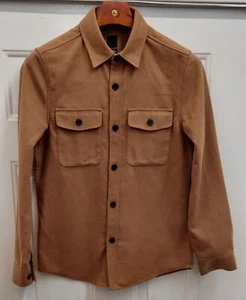 H & M MEN'S REGULAR FIT TAN POLYESTER BLEND FLANNEL LONG SLEEVE SHIRT SIZE S - Picture 1 of 8