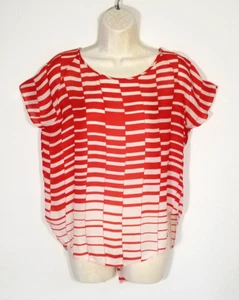 Blusa Parker Mujer S Top Seda Roja Beige Geométrica Espalda Abierta Raglán Manga Gorra - Imagen 1 de 7