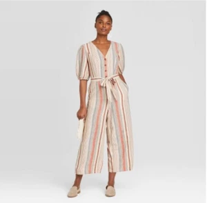 Women's Striped V-Neck Jumpsuit - Universal Thread - Cream - XS/S/M - C502 - Picture 1 of 5