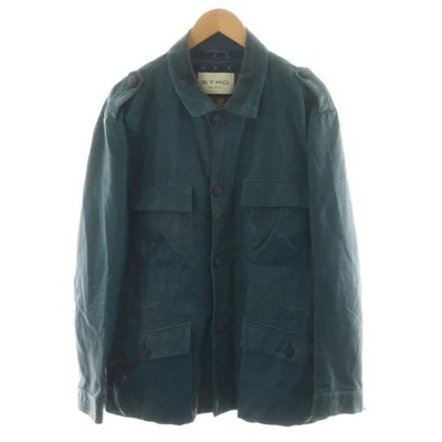 Etro 皮革夹克毛衣粗衬里丝绸 3XL 蓝色 AN41 肩宽:二手 — 第 1/4 张图片