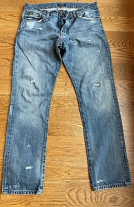 Polo Ralph Lauren Varick Slim Straight Distressed Denim Blue Jeans 32x32 - Bild 1 von 8