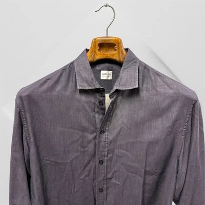 Armani Collezioni Slim Fit Gray Blue Sheer Lined L large cotton Shirt 21.5x31 - Image 1 of 4