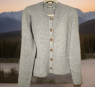全新带标签 Elie Tahari 设计师 100% 羊绒灰色纽扣毛衣,尺寸 L,425.00 美元 — 第 1/4 张图片