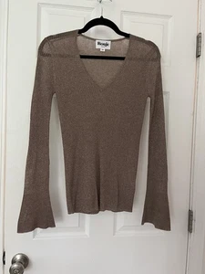 Top sexy manica lunga Rouje talpa metallizzato manica a campana scollo a V taglia 38/US taglia 6 - Foto 1 di 5