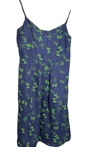 Juicy Couture Vintage Silk Dress 12 Deadstock navy green bows NWT babydoll - Picture 1 of 11
