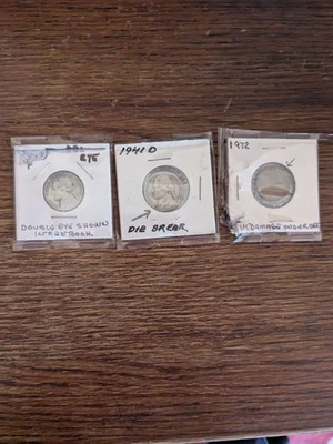 Error Coins 1943 & 1941 Nickels & 1972 Penny - Image 1 of 4