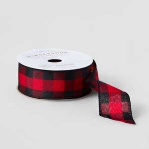 1.5" Buffalo Plaid Fabric Ribbon Red/Black 15ft Checkered - Wondershop - Picture 1 of 1