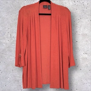 Chicos Travelers Size 2 Cardigan Womens Large Orange Coral Slinky Open Front - Picture 1 of 12