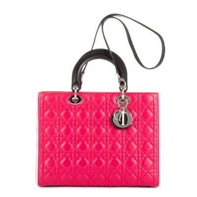 Dior Black/Pink/Purple Large Lady Dior Zip GM Shoulder Bag Cannaged Leather - Image 1 of 4