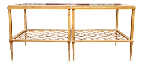 Antiqued Gold Contemporary Iron And Glass Top Side Tables Or Coffee Table Cover