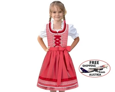 Girls dirndl dress children child dress Cassy red/5-6 years, sizes 110-116 - Image 1 of 4