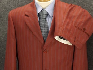 Stacy Adams Suit Mens 38R Red Blue Stripe 34x31 Pants Polyester 2 Piece 3 button - Picture 1 of 15