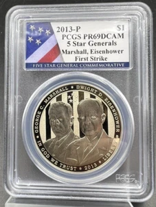 2013 P 5 Star Generals 90% Silver Commemorative Dollar PCGS PR69 DCAM Proof - Picture 1 of 5