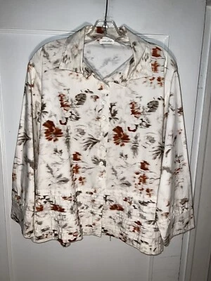 krista larson хлопок туника рубашка слоновой кости размытый цветочный один размер O/S. d305 - Изображение 1 из 4