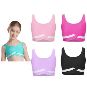 Girls Crop Top Shirt Contrast Color Vest Workout Tank Figure Skating Tops - Picture 1 of 44