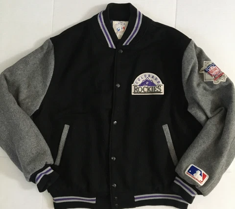 Vintage Colorado Rockies Baseball Varsity Jacket Pyramid Fleece Size Large MLB Cover