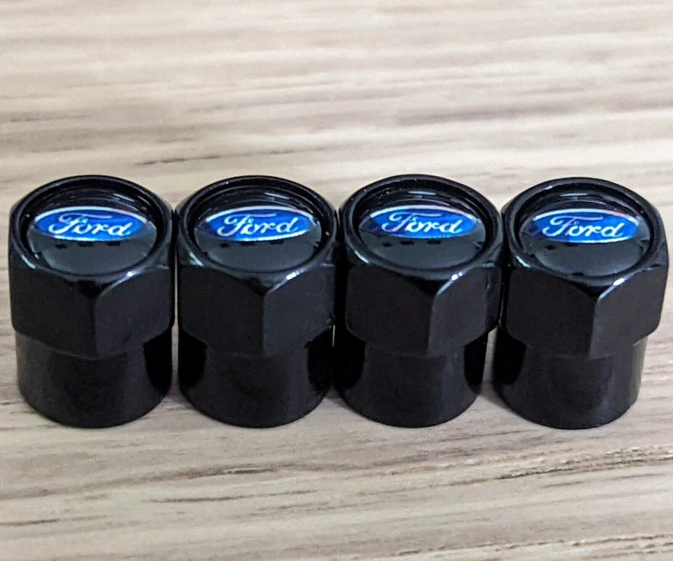 Tapas de vástago de válvula de rueda de neumático negro Ford 4 piezas incluidas aleación de aluminio Foto 1 de 1