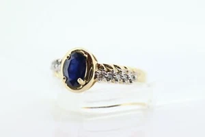 10k Blue Sapphire diamond solitaire ring. 10k Large oval Sapphire ring. Nissko - Picture 1 of 7